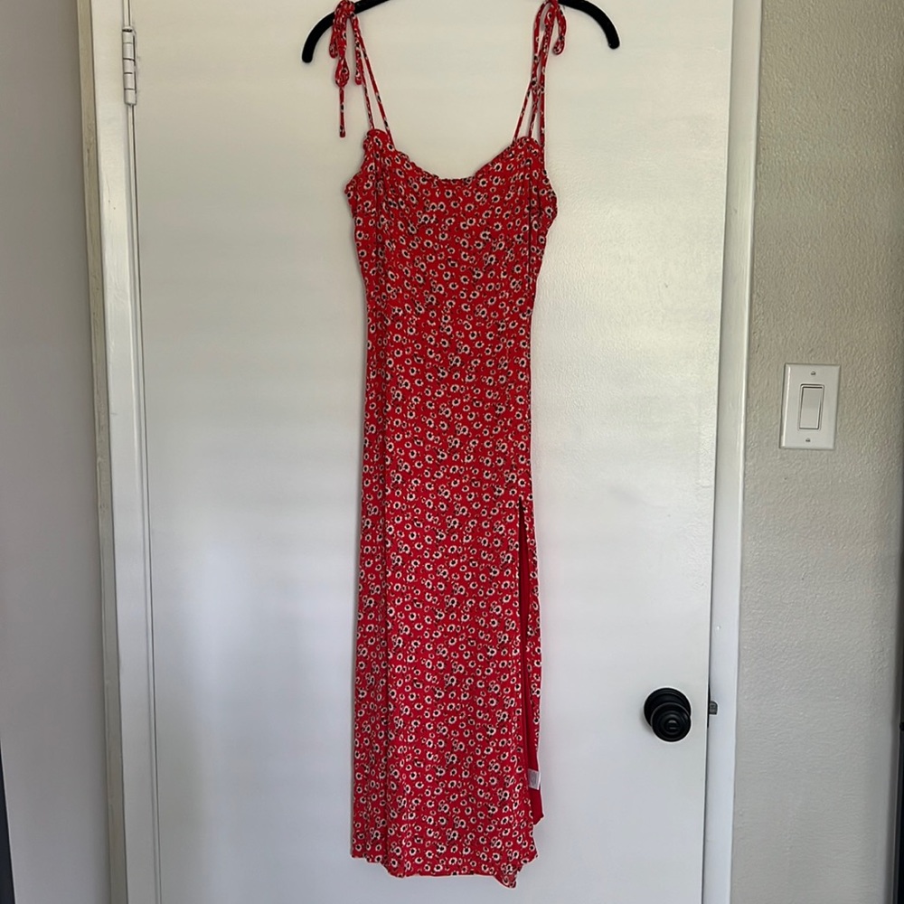 red summer midi dress